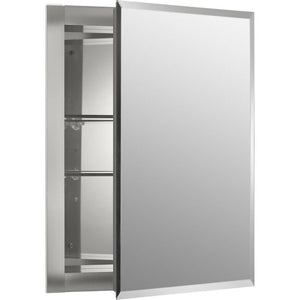 KOHLER CB-CLR1620FS Remodeler 16" W x 20" H Aluminum Single-Door Medicine Cabinet with Mirrored Door, Bathroom Medicine Cabinet with Mirror and Beveled Edges, Silver
