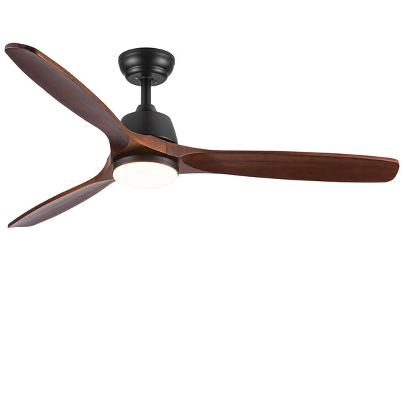 Teemful 52 Inch Wood Ceiling Fans with Lights Remote Control, Black Ceiling Fans with 3 Blade, Down Rod Mount, 6 Speed, Reversible DC Motor, Led Light Chandelier Ceiling Fan for Bedroom