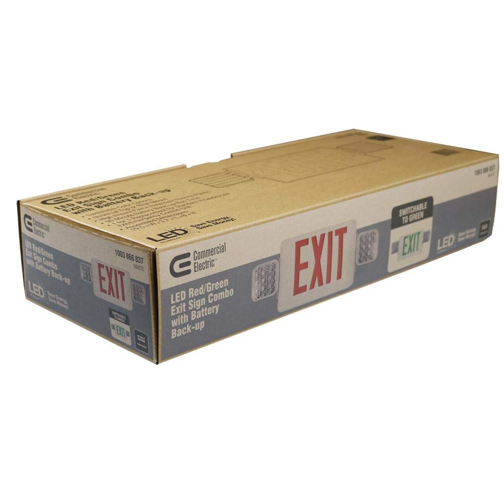 Commercial Electric Combo 14-Watt with NICAD 9.6-Volt Battery White Integrated LED Exit Sign and Emergency Light