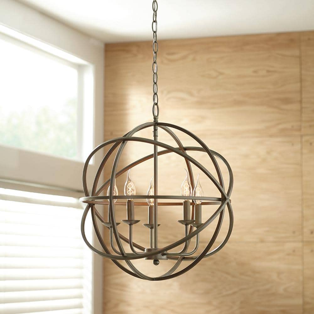 Home Decorators Collection 5-Light Antique Silver Orb Pendant-LSA 55607