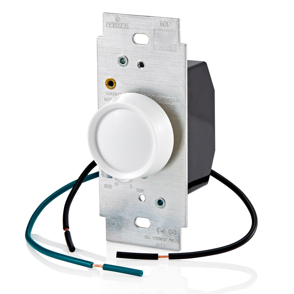 Leviton Trimatron Rotary Fan Speed Control Switch, 5A, Full Range, Variable Speed, Single Pole, 6616-W, White