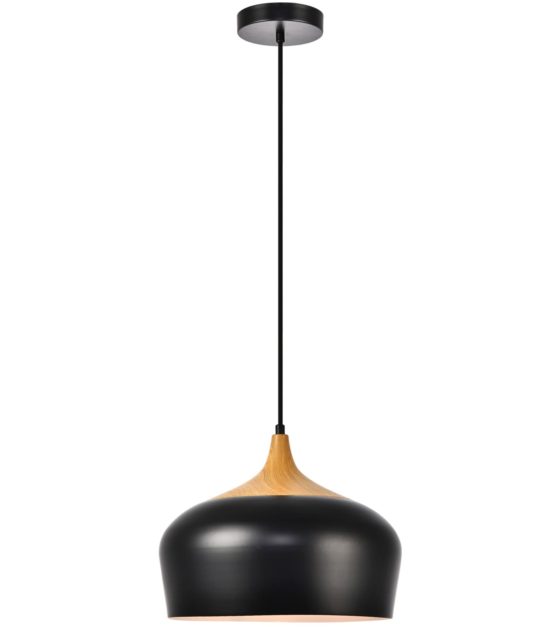 Elegant Lighting Nora Collection Pendant D11.5in H9in Lt:1 Black and Natural Wood Finish