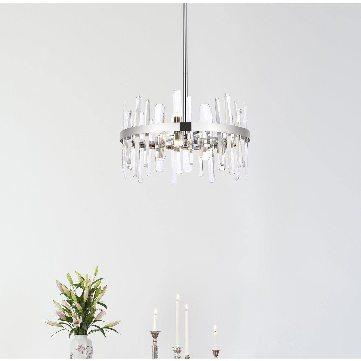 Elegant Lighting Modern Bright Home Decorative Serena 20 inch Crystal Round Pendant - Chrome