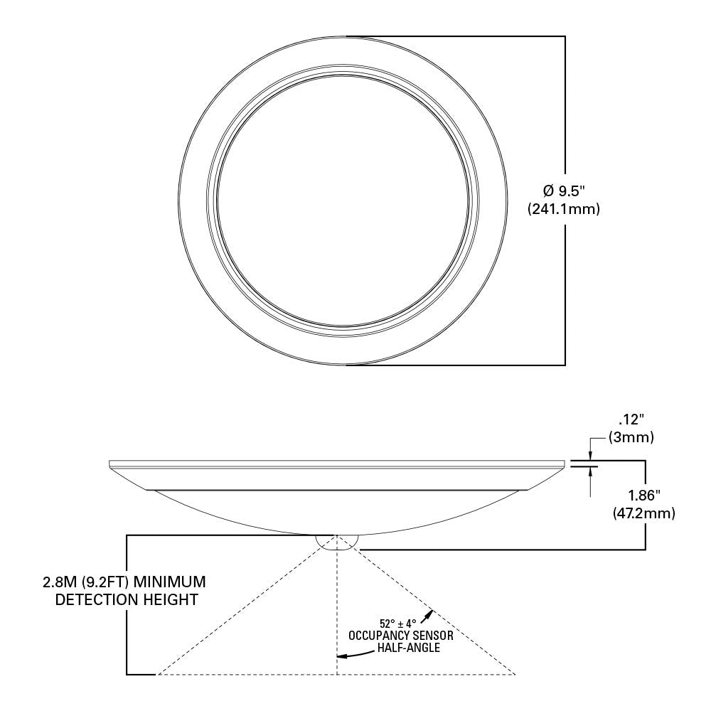 HALO 9 inch Recessed LED Disc Ceiling & Wall Light with Motion Sensor- Surface Mount - 3000K - White