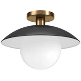 Henn&Hart 14.5" Wide Semi Flush Mount with Metal/Glass Shade in Matte Black/Brass/White, for Home, Living Room, Bedroom, Entertainment Room, Office, Kitchen, Dining