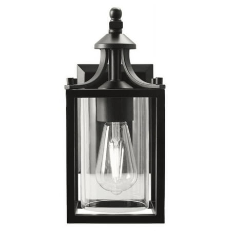 Hampton Bay Boswell Quarter 12.12 in. 1-Light Matte Black Hardwired Outdoor Transitional Wall Lantern Sconce with Clear Glass Shade