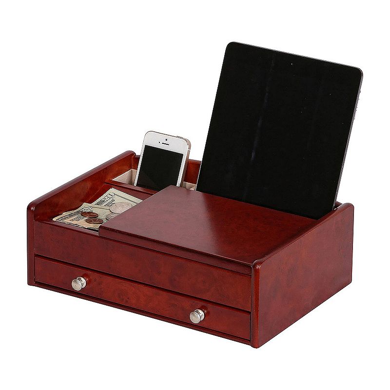 Mele and Co. Davin Men s Dresser Valet - Dark Burlwood Walnut - 11.75W x 4H in.