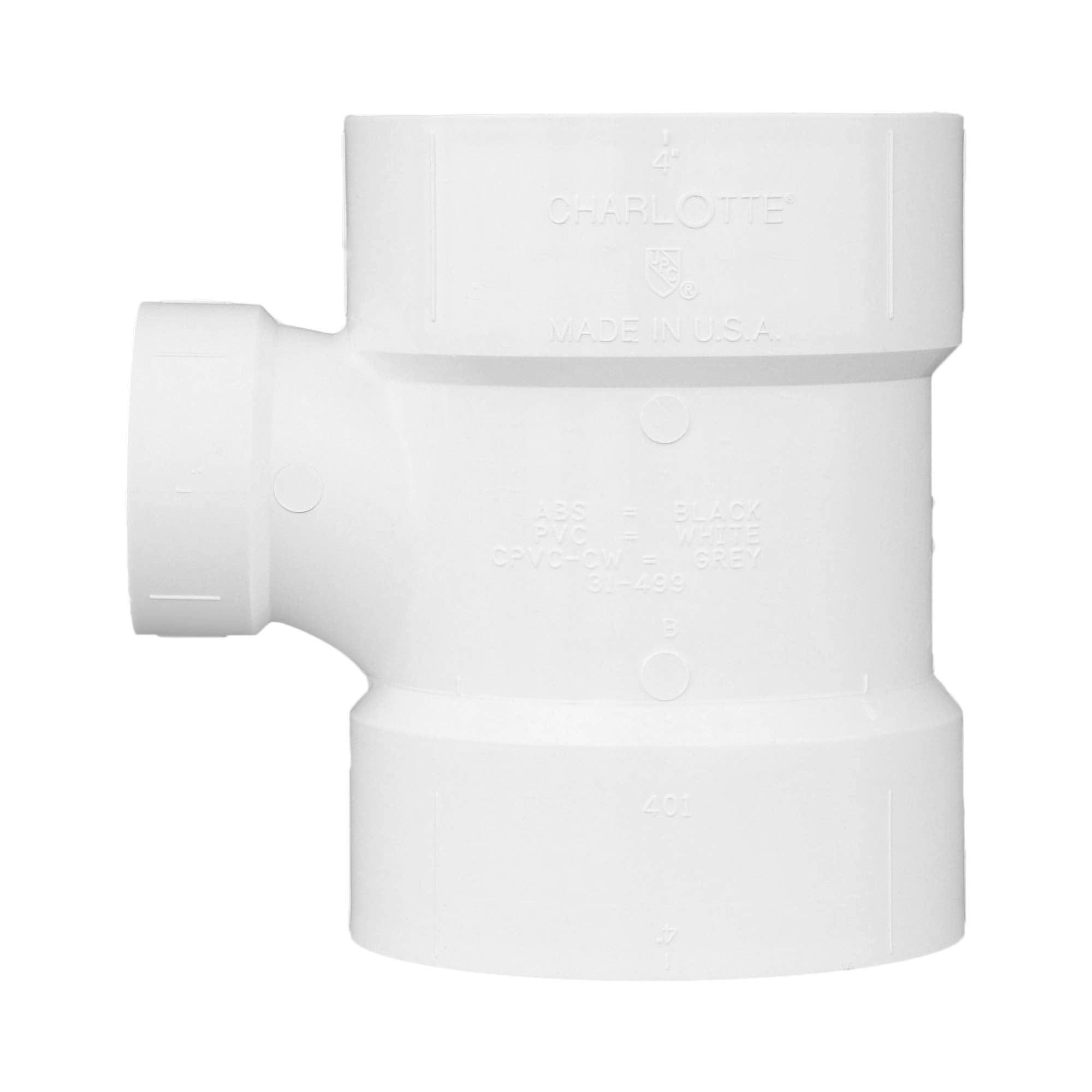 CHARLOTTE PIPE 4 x 4 x 2 DWV Sanitary TEE REDUCING DWV (Drain, Waste and Vent) (1 Unit Piece)