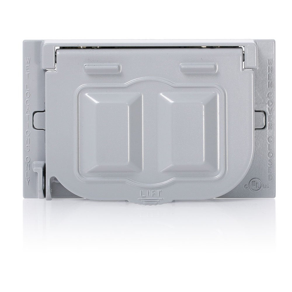 Leviton WM1H-GY Weatherproof Cover, Metal Flat Lid, 1-Gang Decora, GFCI Or Duplex Receptacle Or Single Receptacle, Horizontal Mount, Gray