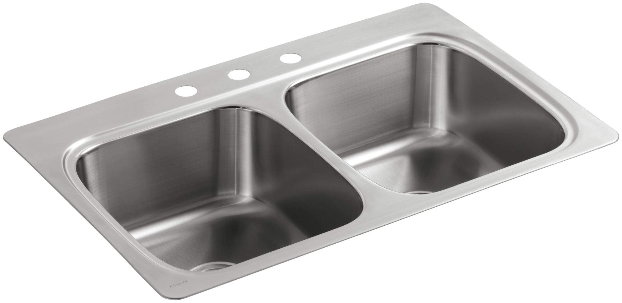 Kohler 5267-3-NA Verse 33" x 22" x 9-1/4" top-mount double-equal bowl kitchen sink with 3 faucet holes