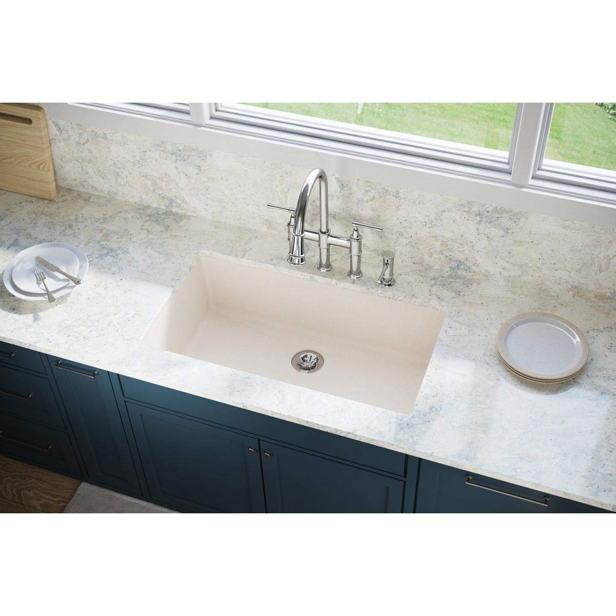 Elkay ELXRUP3620RT0 Quartz Luxe Ricotta Single Bowl Undermount Kitchen Sink with Perfect Drain