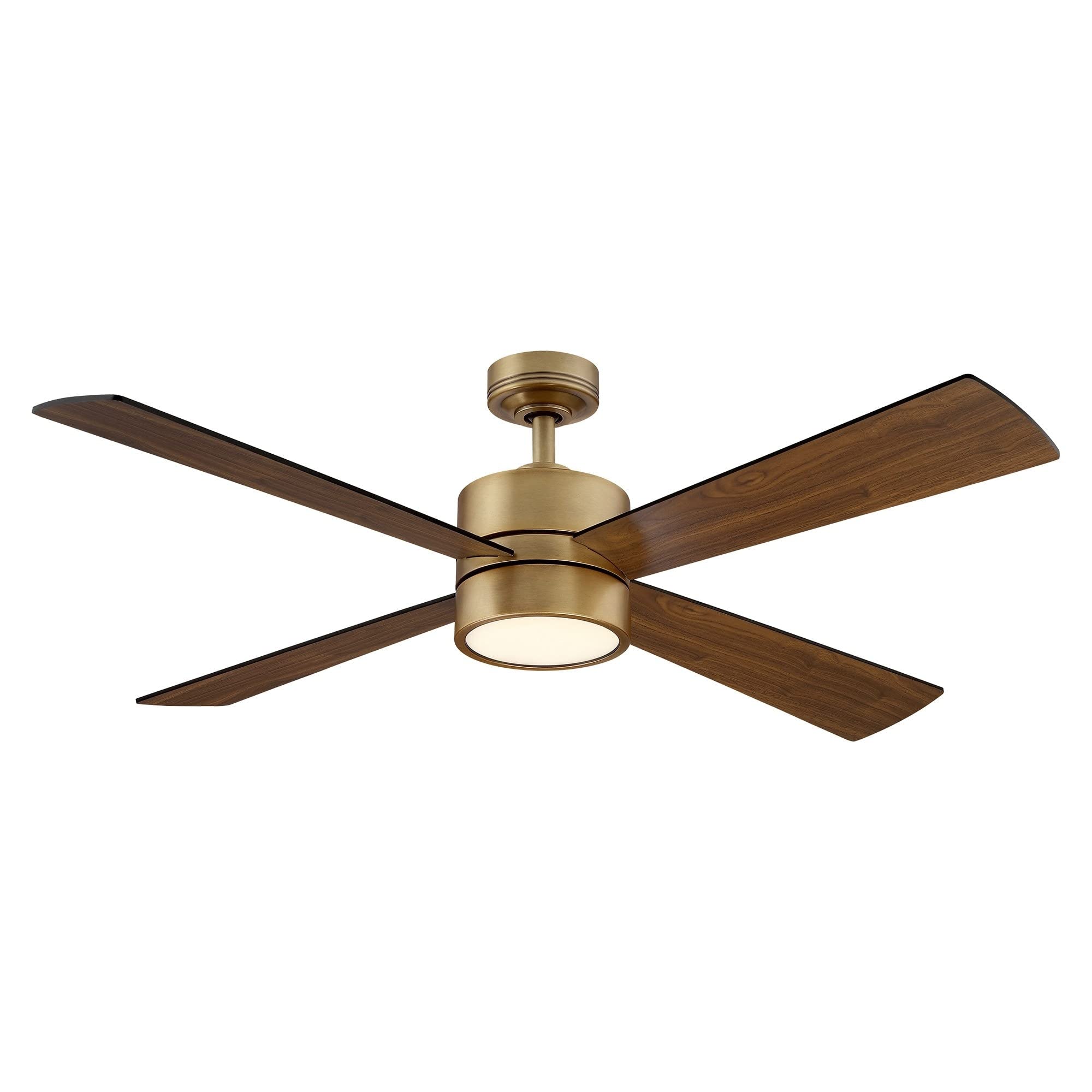 Parrot Uncle 52" Wooden 4-Blade Antique Brass Ceiling Fan with Light and Remote