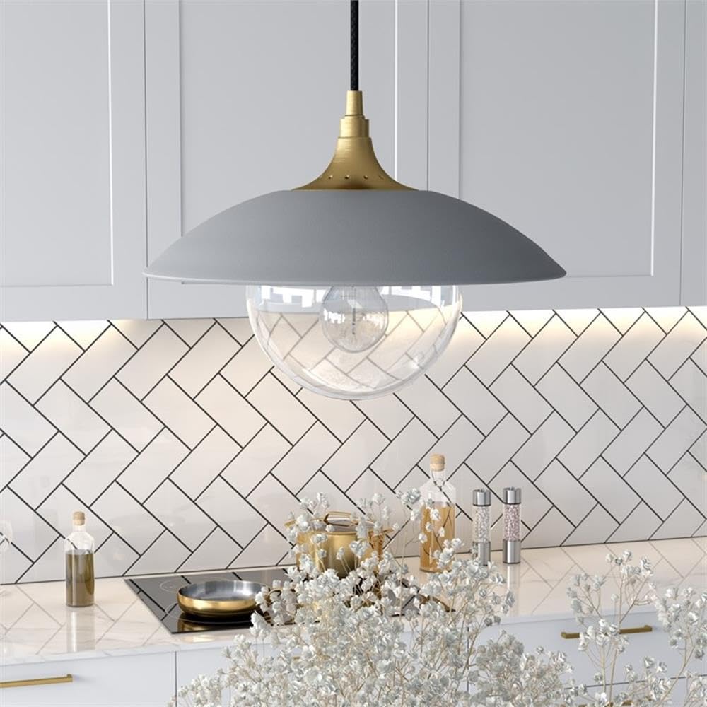 Alvia 14.5" Wide Pendant with Metal/Glass Shade in Cool Gray/Brass/Cool Gray