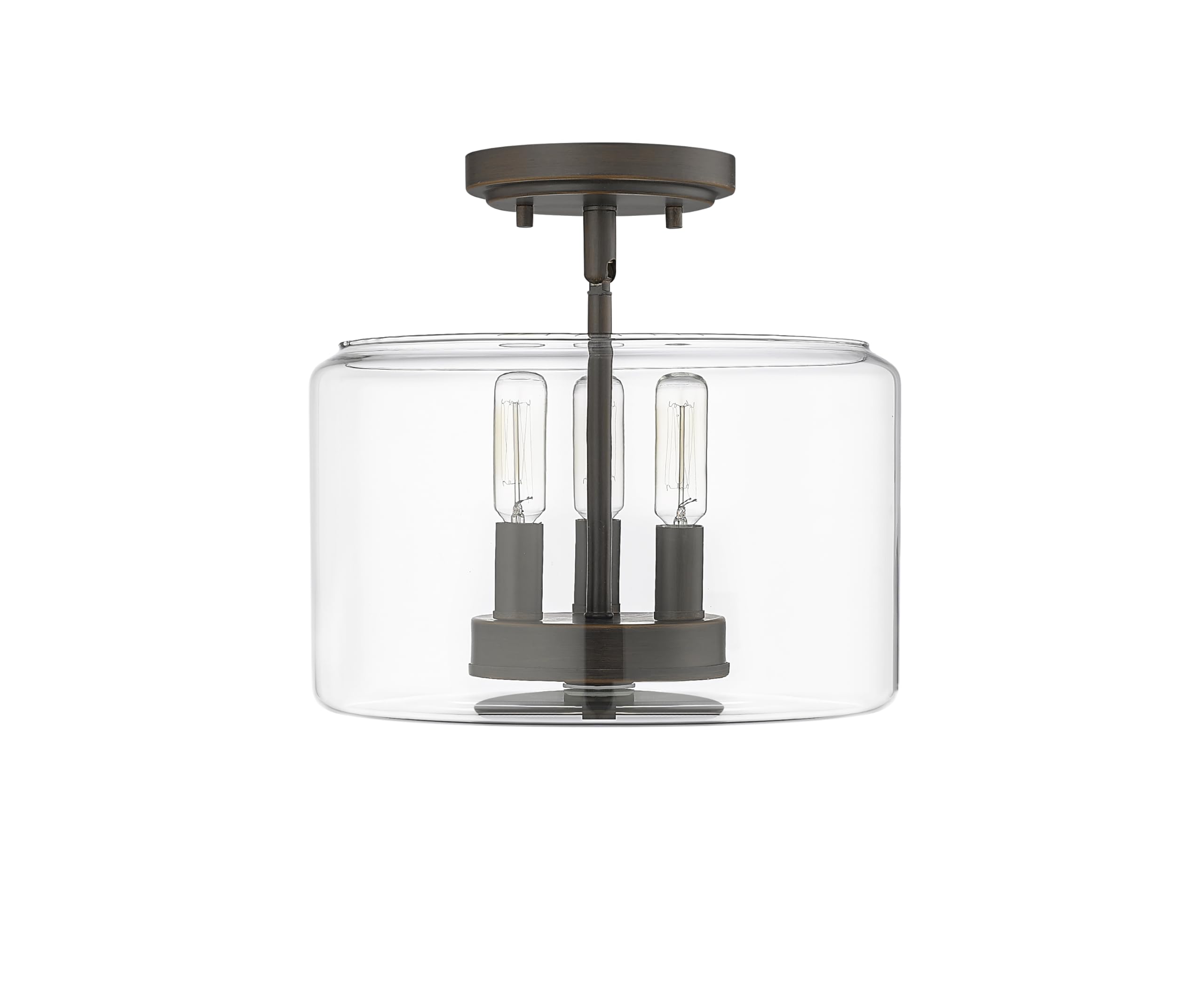 ML Lighting | Asheville Collection | 46923-RBZ | Metal 3-Light Semi-Flush in Rubbed Bronze with Clear Glass Shade | for Compact Spaces Close to Ceiling | Modern Design with an Heirloom Quality