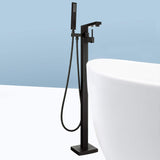 Stand Alone Tub Filler with Floor Mount � Freestanding 35in Tub Faucet � Single Handle Matt Black Finish Shower � Easy Installation � Modern Minimalist Design
