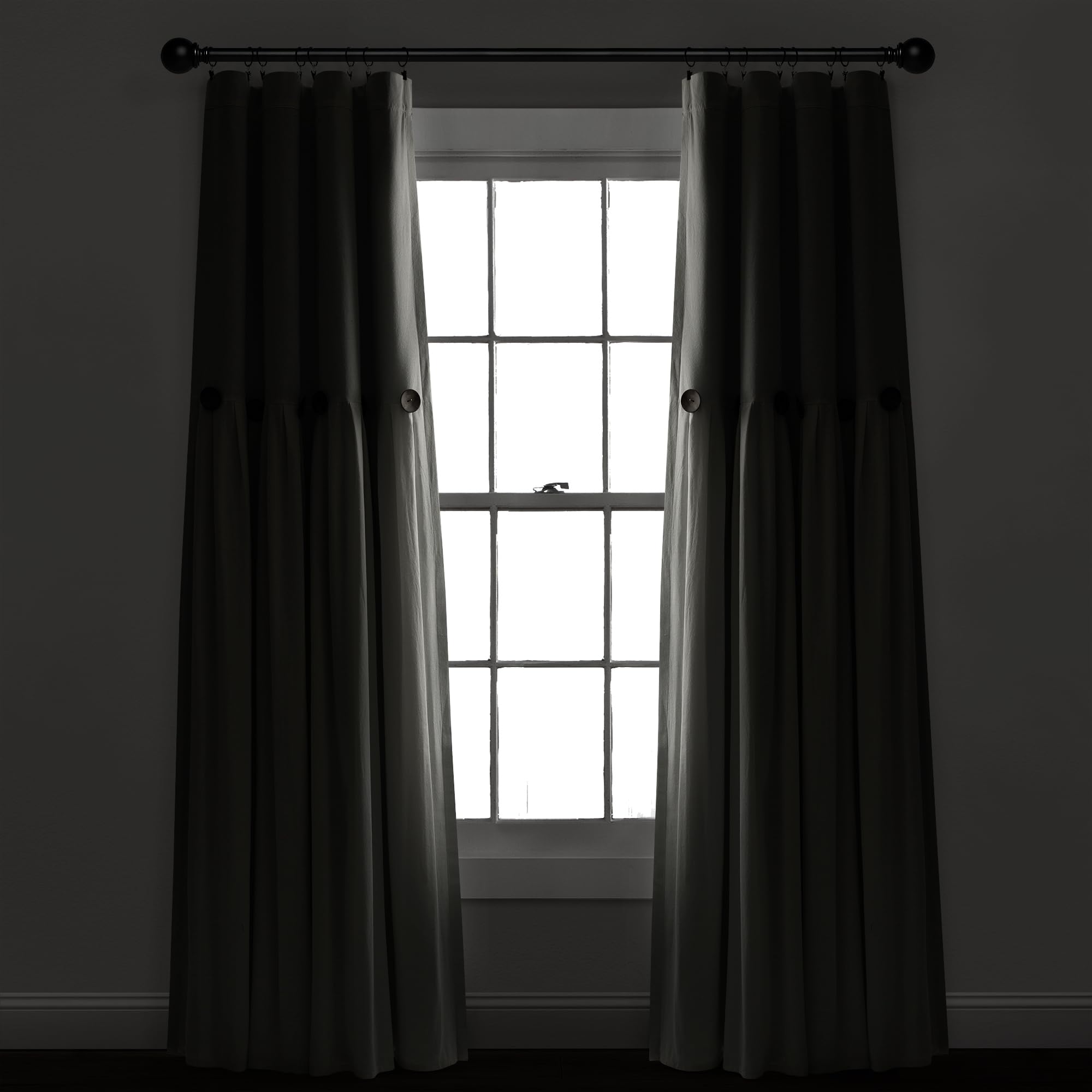 Lush Decor Linen Button Window Curtain Panel, Single, 40" W x 84" L, Off-white - Country Curtains - Rustic Decor - Color Block Modern Farmhouse Curtains For Living Room, Bedroom & Dining Room