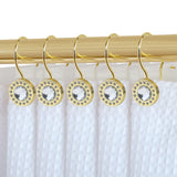 Utopia Alley Shower Hooks - Double Shower Curtain Rings for Bathroom - Rust Resistant Shower Curtain Hooks for Shower Curtain or Liner - Shower Curtain Rings with Crystal Design - Set of 12, Gold
