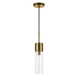 Henn&Hart Lance 3.5" Wide Pendant with Glass Shade in Brass/Clear, Pendant, Flush Mount Ceiling Light Fixture for Kitchen, Living Room