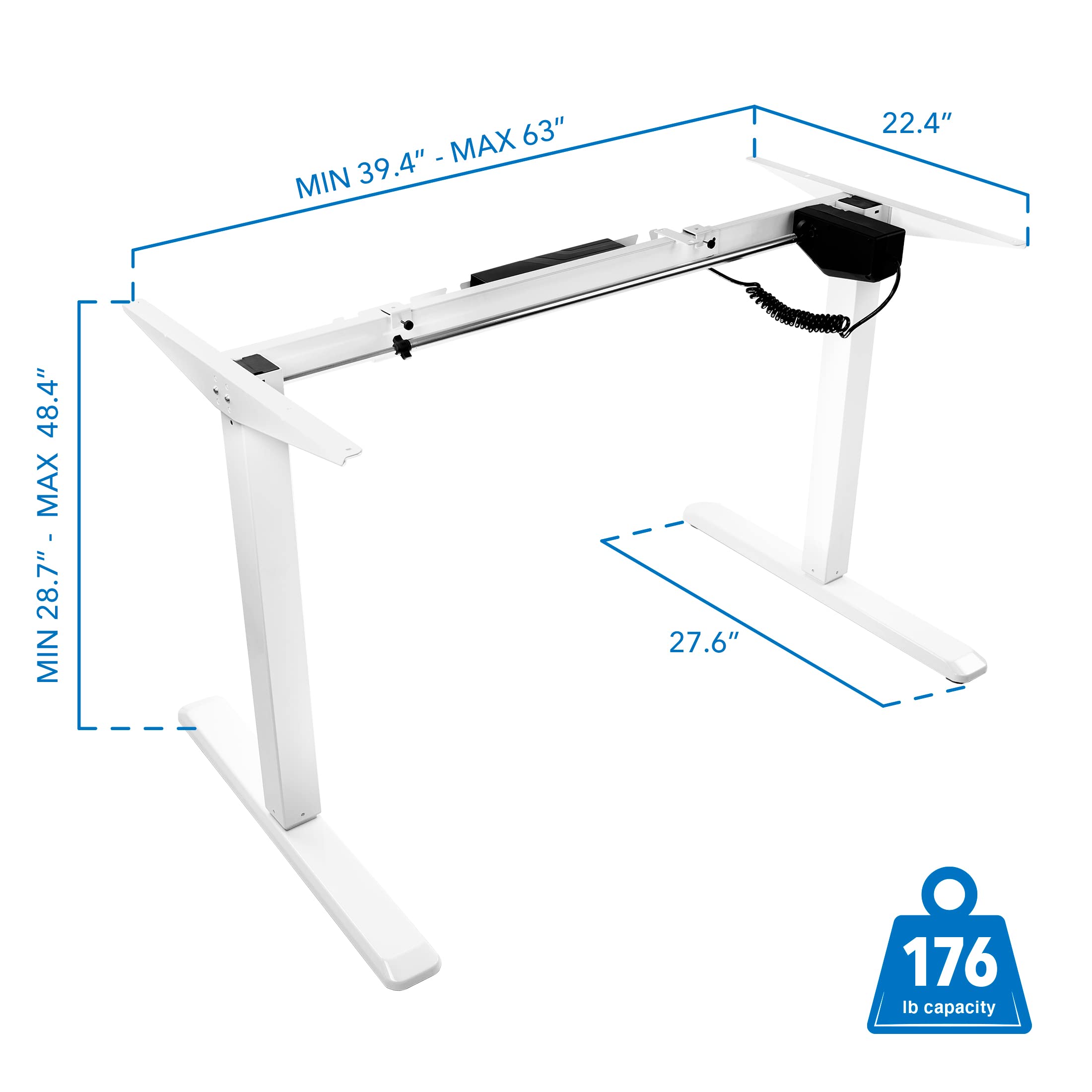 Mount-It! Electric Standing Desk Frame | Height Adjustable Motorized Sit Stand Desk Base with Controller | Single Motor Stand Up Ergonomic Workstation | Steel Legs | White