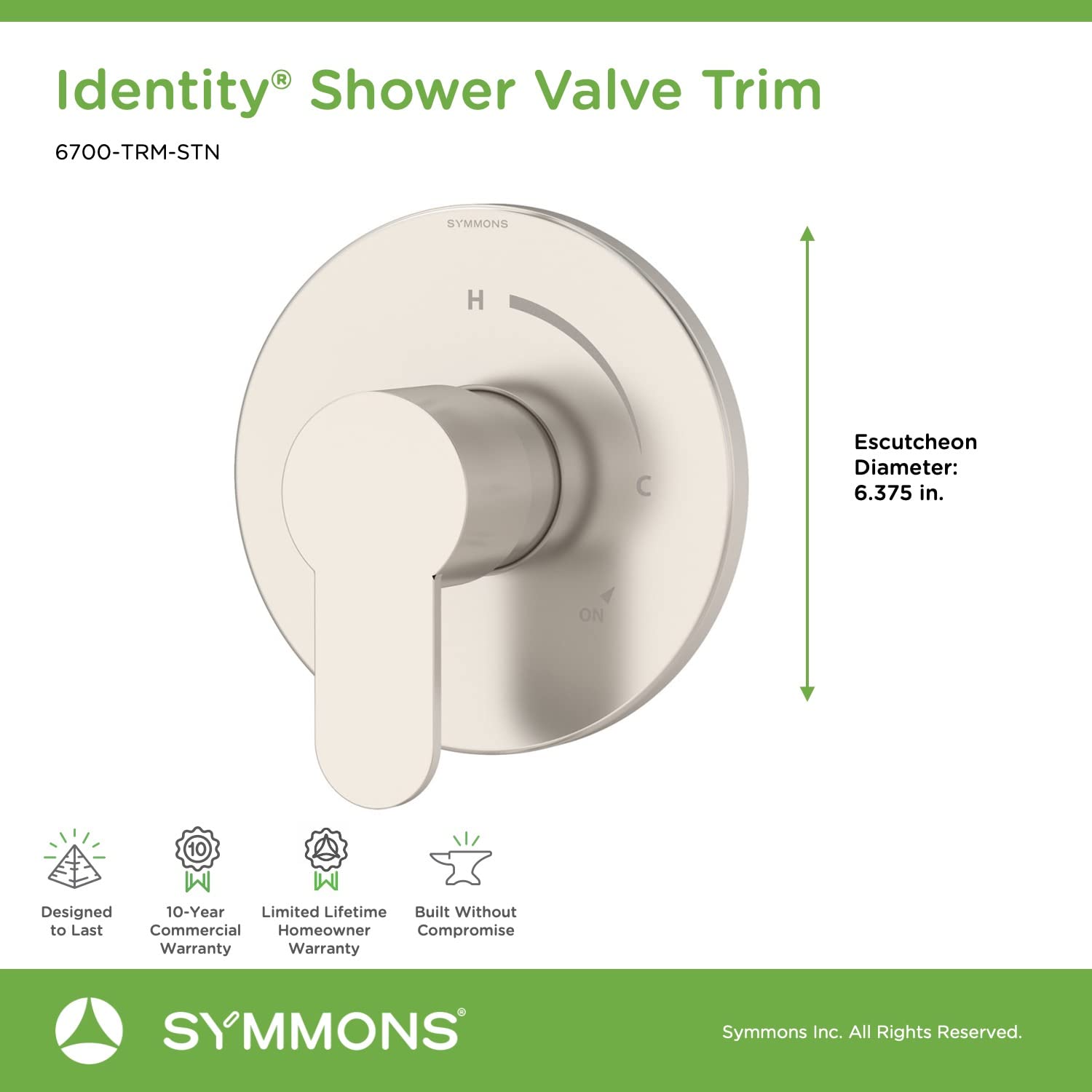 Symmons 6700-TRM-STN Identity Shower Valve Trim in Satin Nickel (Valve Not Included)