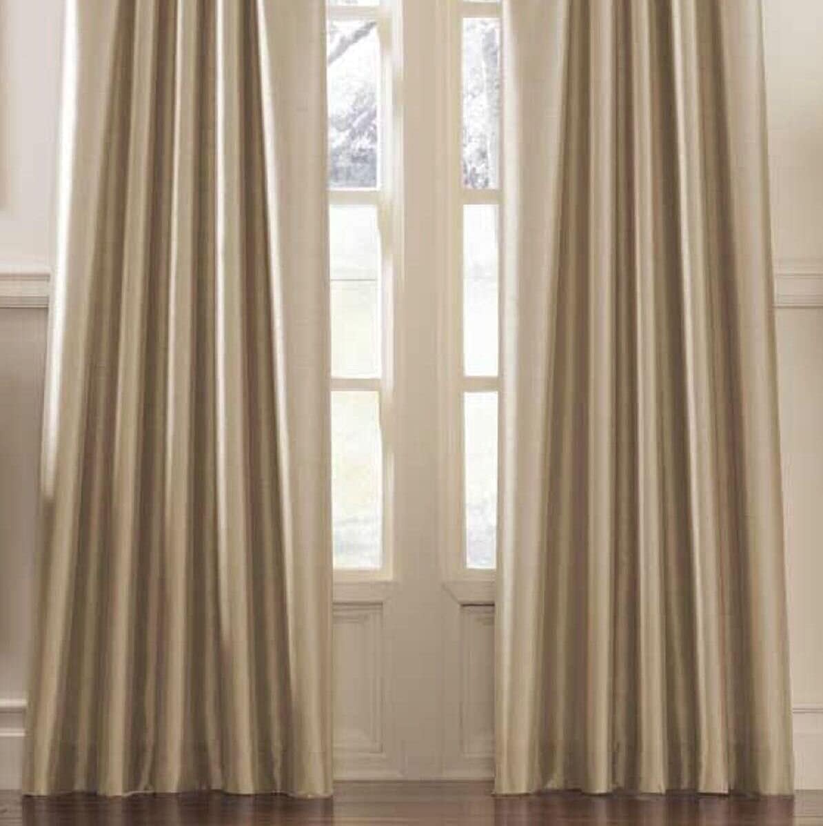 Curtainworks Marquee Faux Silk Pinch Pleat Curtain Panel, 30 by 95", Sand (Champagne Beige)