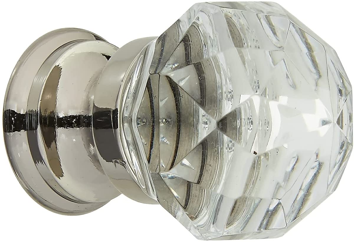 Emtek 86003 Diamond 1" Crystal Round Cabinet Knob with Solid Brass Stem, Polished Nickel