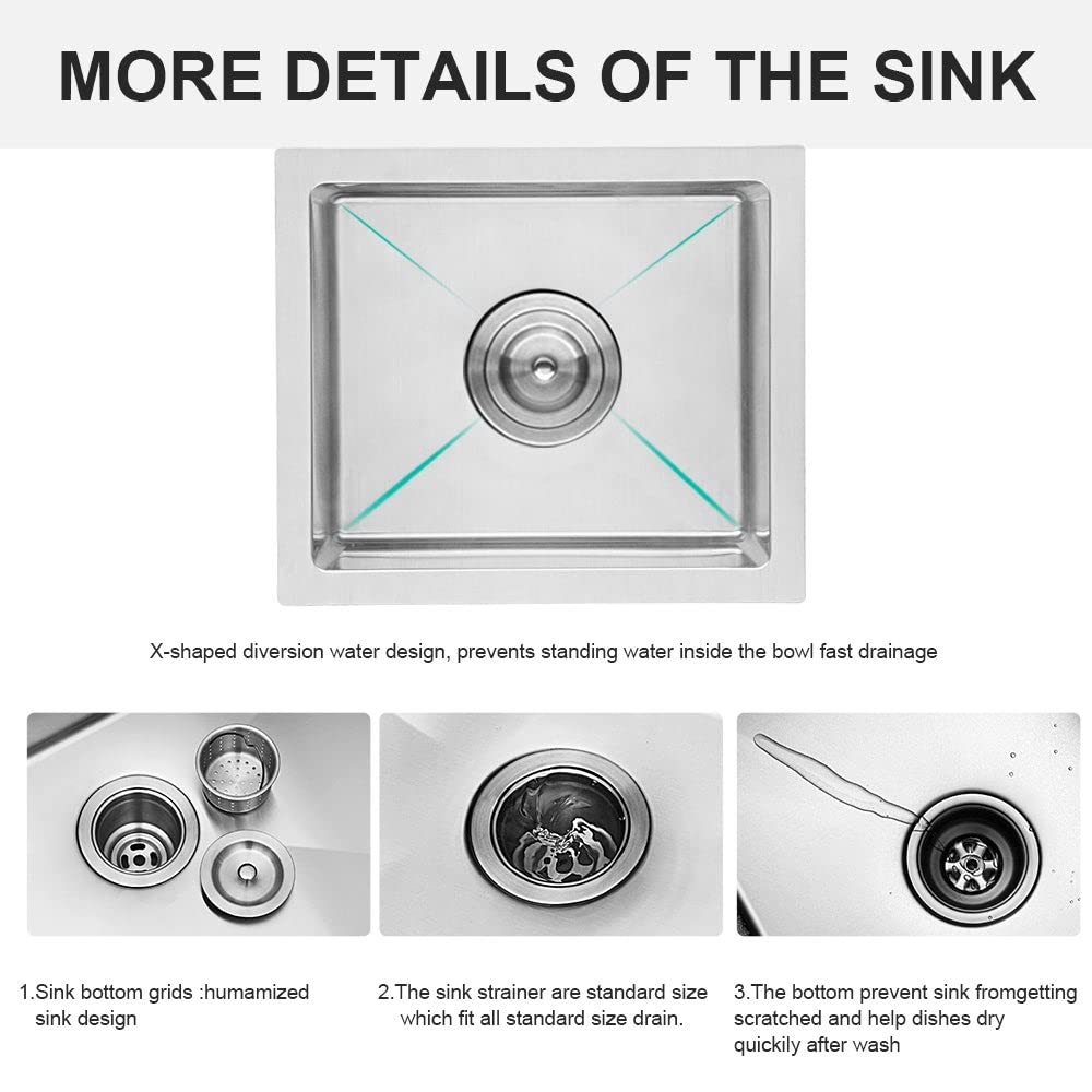 Undermount Deep Single Bowl 16 Gauge Stainless Steel Kitchen Sink 13x15x9