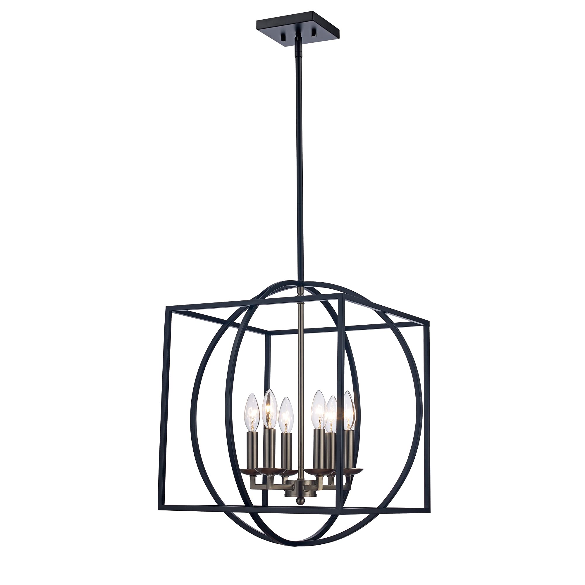 Trans Globe Lighting Chattanooga 6-Light Square Candle Chandelier, Brushed Nickel/Black (11186 BN/BK)