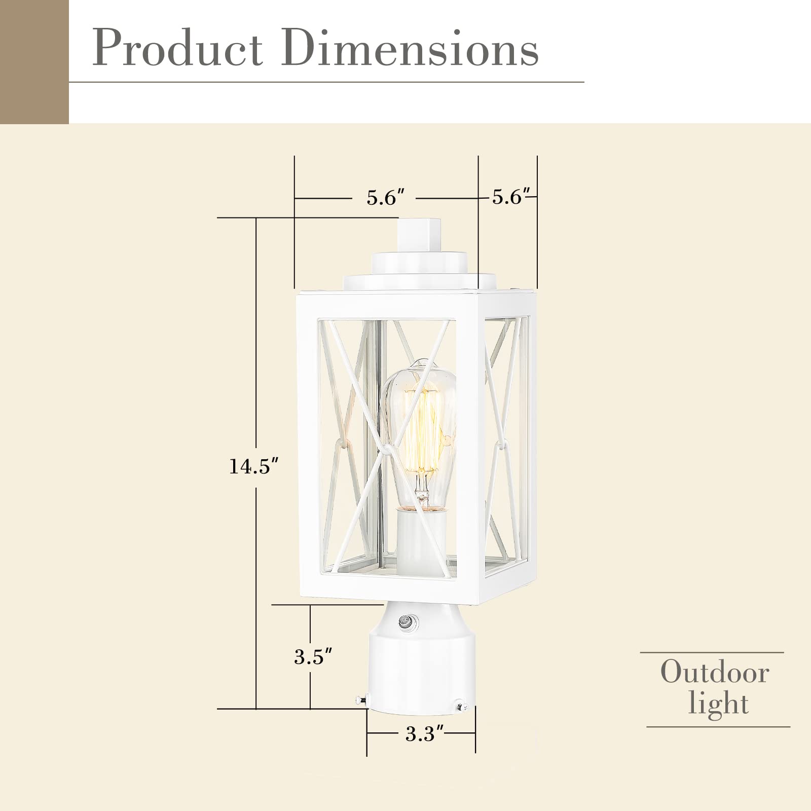 Emliviar Farmhouse Dusk to Dawn Outdoor Post Light, Modern Exterior Pole Light Column Light Photocell Sensor, Aluminum with Clear Glass in White Finish, 0387P-PC WH