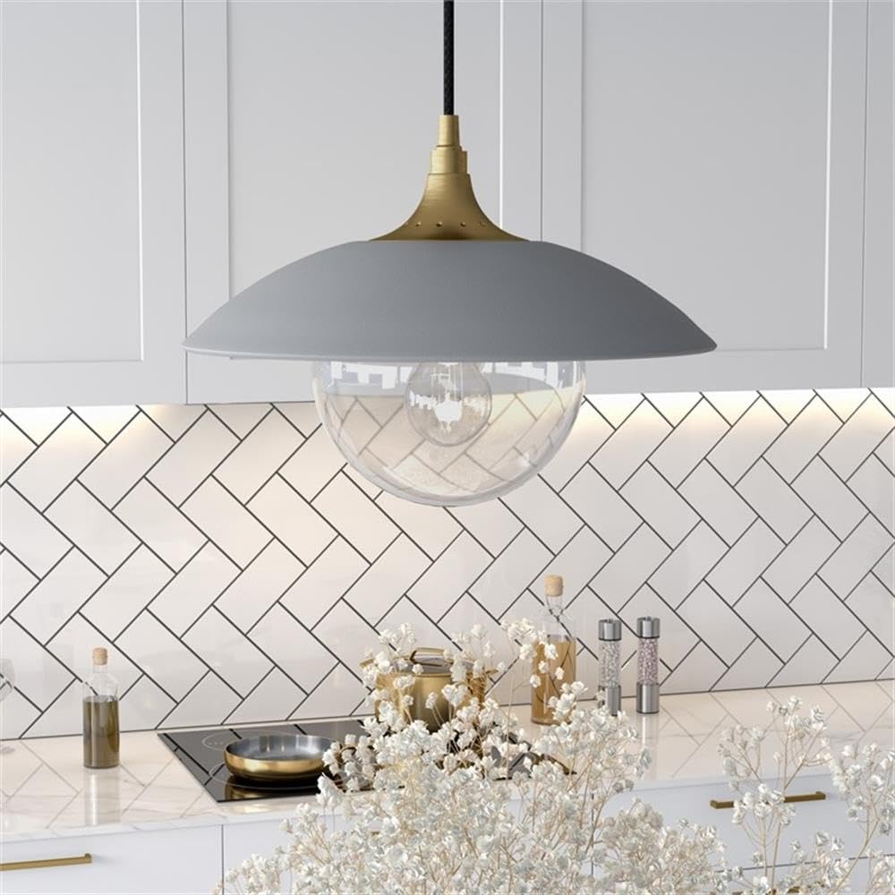 Alvia 14.5" Wide Pendant with Metal/Glass Shade in Cool Gray/Brass/Cool Gray