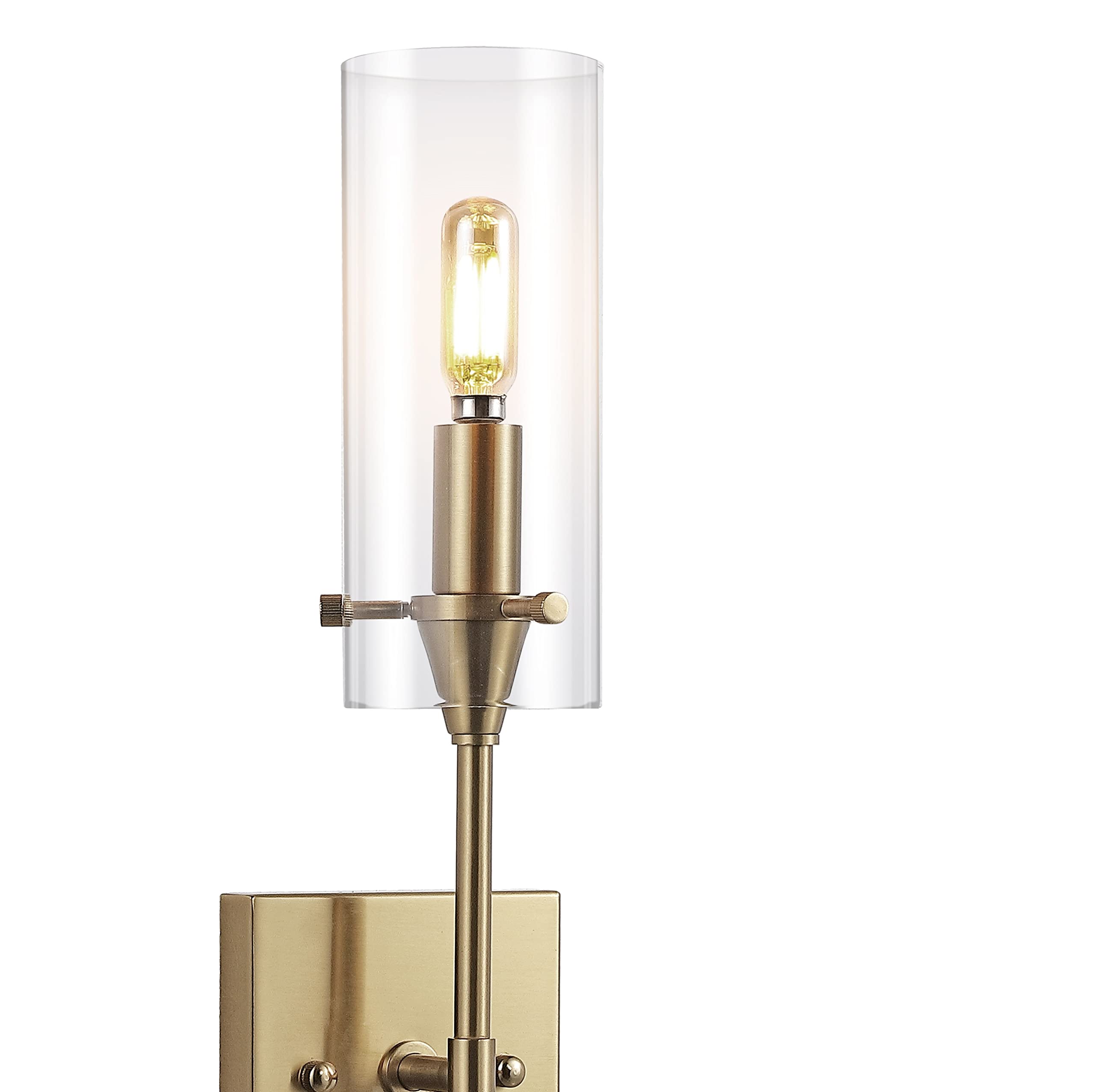 JONATHAN Y JYL7805C Cato 4.5" 1-Light Bohemian Farmhouse Iron/Glass LED Sconce Modern Contemporary 2700K 40W Bulb Entryway Lobby Kitchen Bathroom Bedroom Living Room Hallway, Brass Gold/Clear