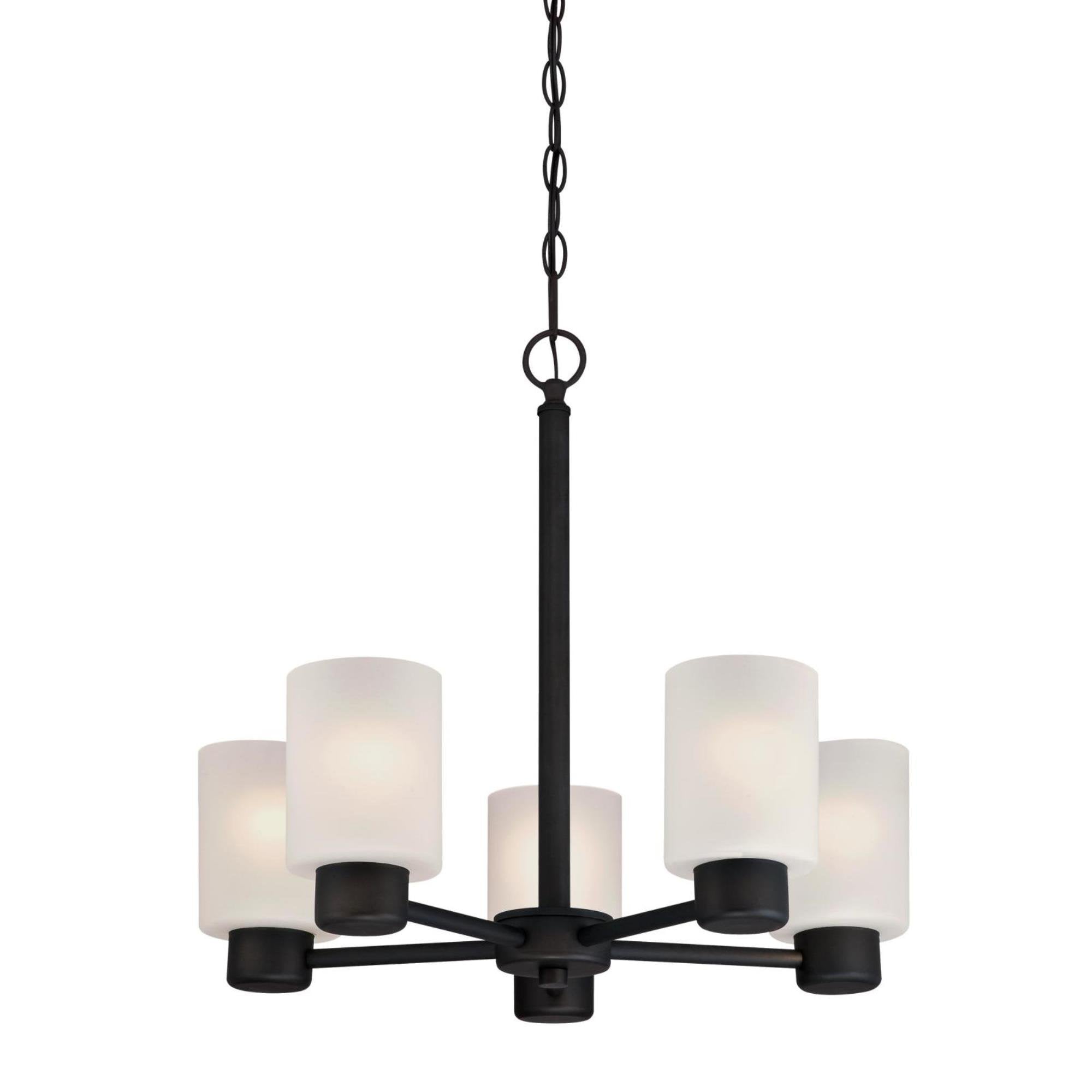 Westinghouse 6353800 Sylvestre Five-Light Indoor Chandelier, Oil Rubbed Bronze Finish with Frosted Glass