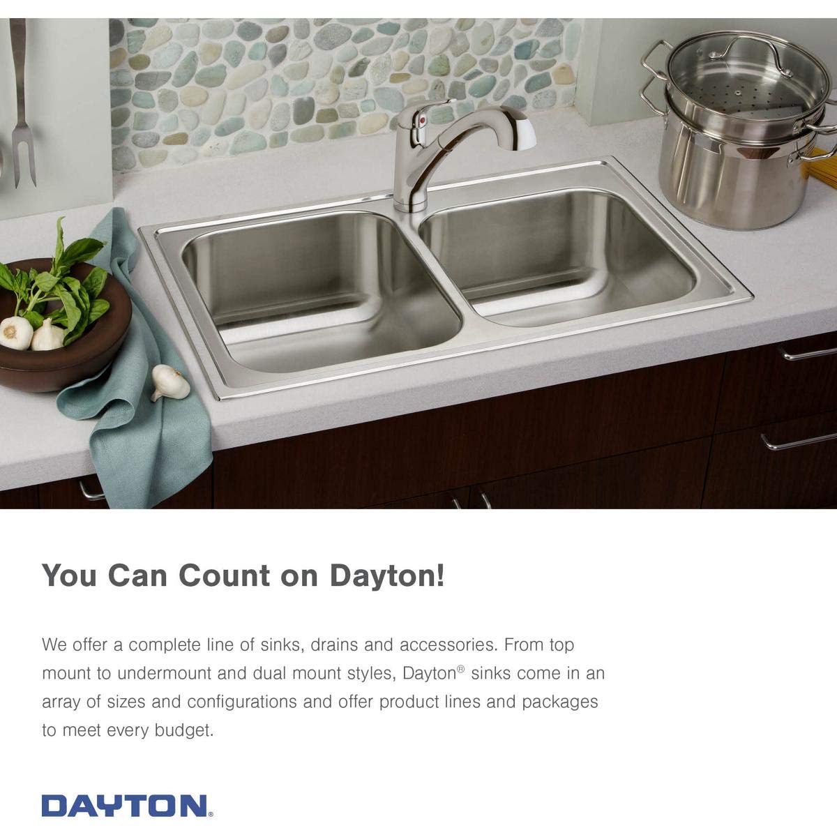 Dayton D125211 Single Bowl Top Mount Stainless Steel Sink, 25 x 21