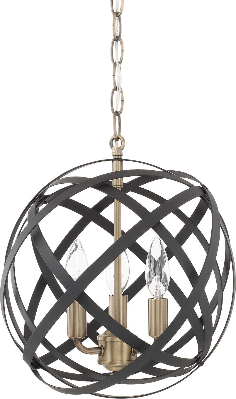 Capital Lighting 4233AB Axis Metal Ribbons Web Orb Pendant Lighting Fixture with Adjustable Bands, 3-Light 180 Total Watts, 13" H x 13" W, Aged Brass/Black