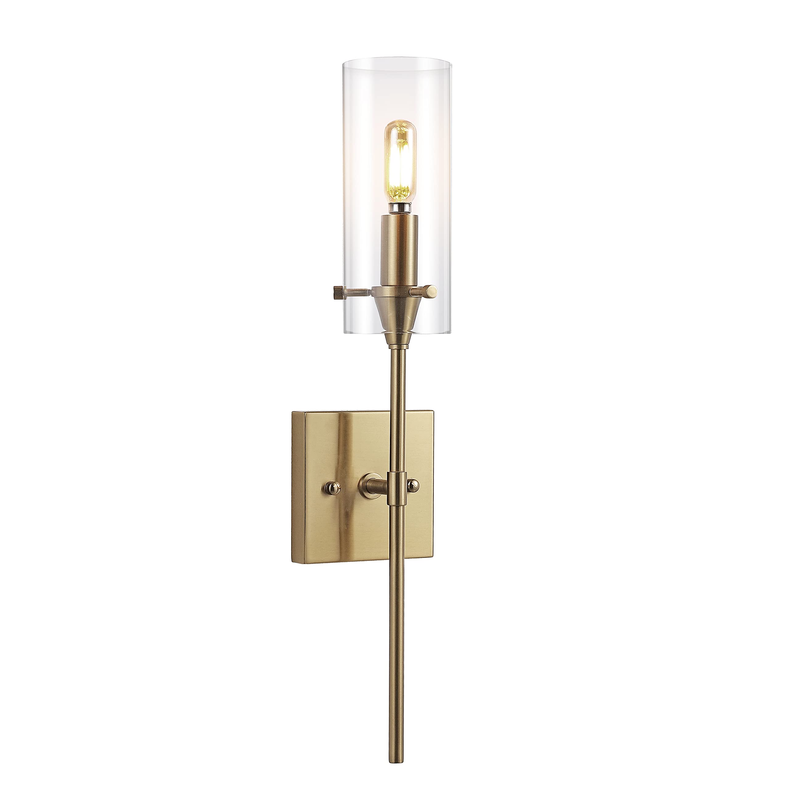 JONATHAN Y JYL7805C Cato 4.5" 1-Light Bohemian Farmhouse Iron/Glass LED Sconce Modern Contemporary 2700K 40W Bulb Entryway Lobby Kitchen Bathroom Bedroom Living Room Hallway, Brass Gold/Clear