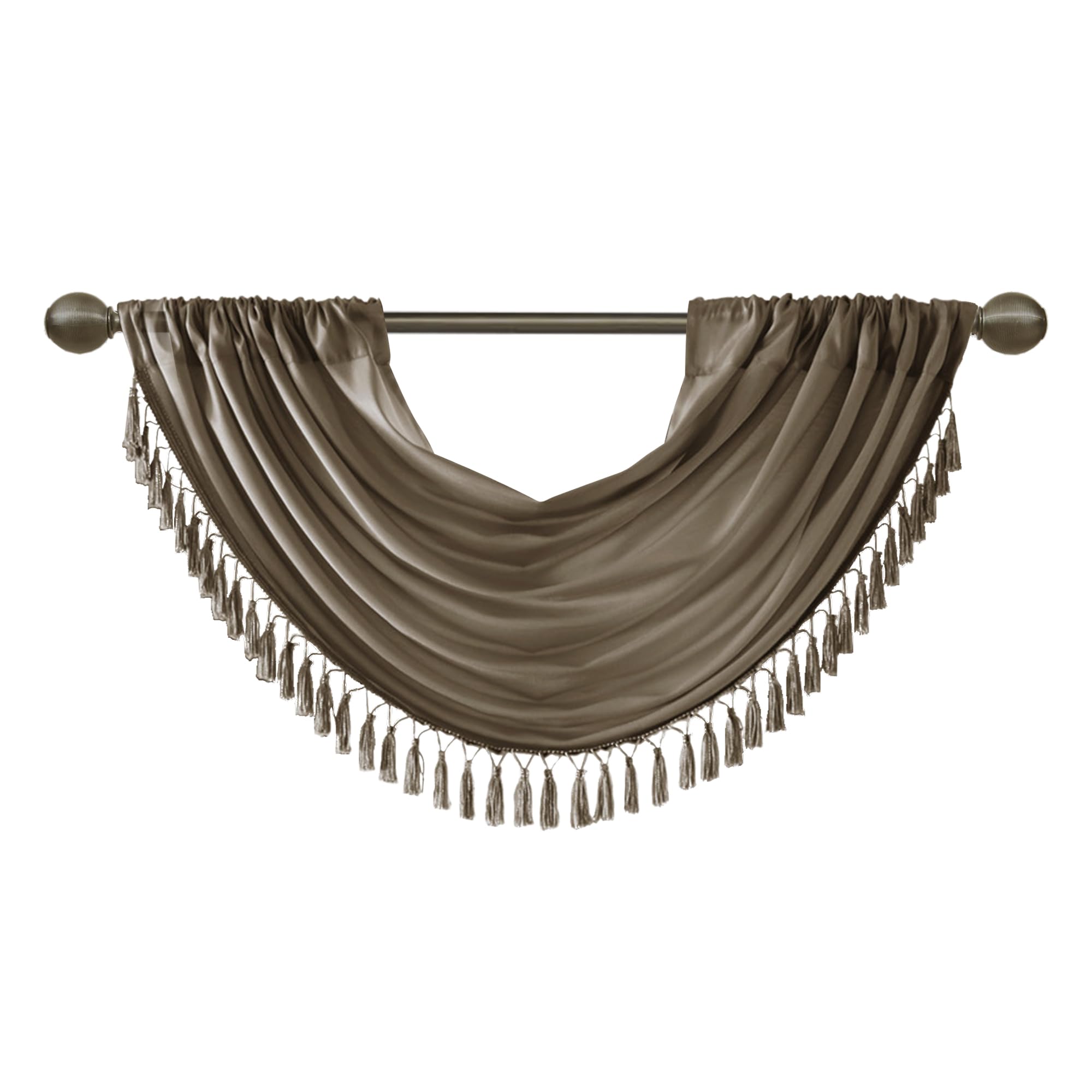 Madison Park Elena Waterfall Embellished Rod Pocket Valance , Faux Silk Valances for Window , 38X46" , Bronze