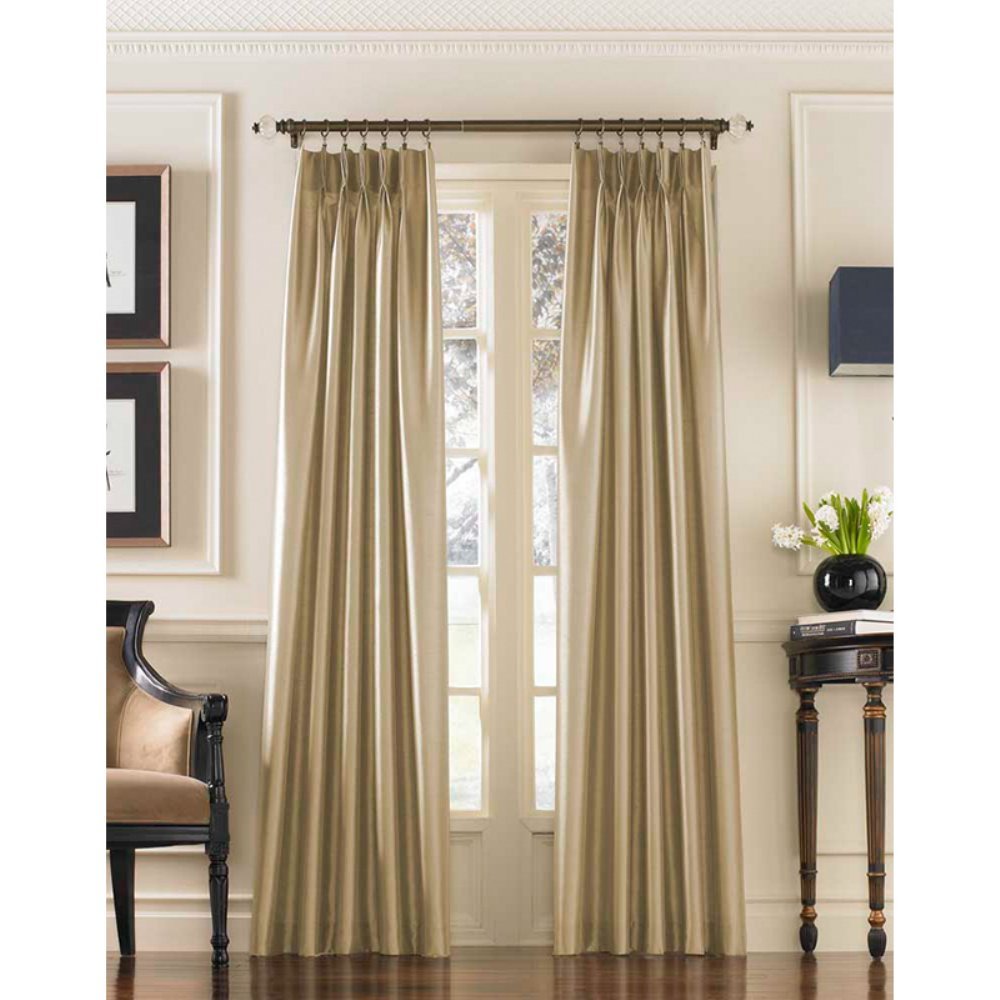 Curtainworks Marquee Faux Silk Pinch Pleat Curtain Panel, 30 by 95", Sand (Champagne Beige)