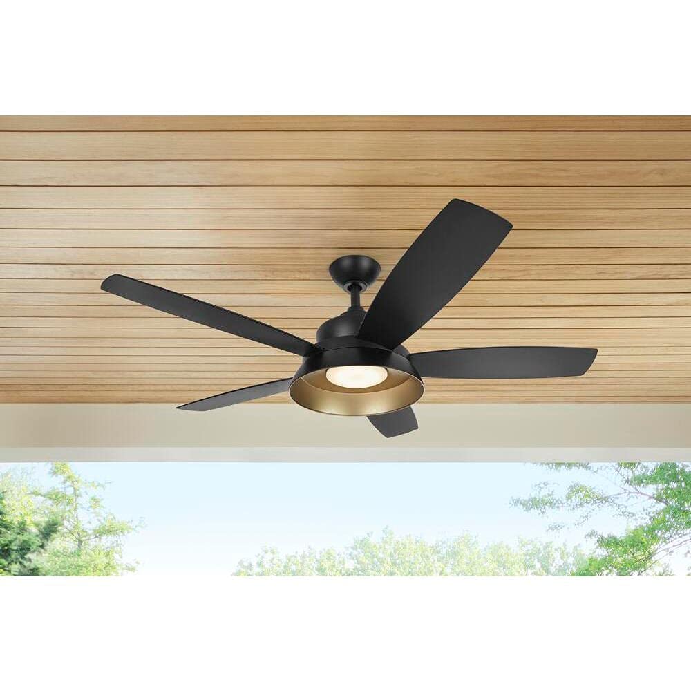 Kempston 52 in. Integrated LED Outdoor Matte Black Ceiling Fan with Light Kit and Remote Control