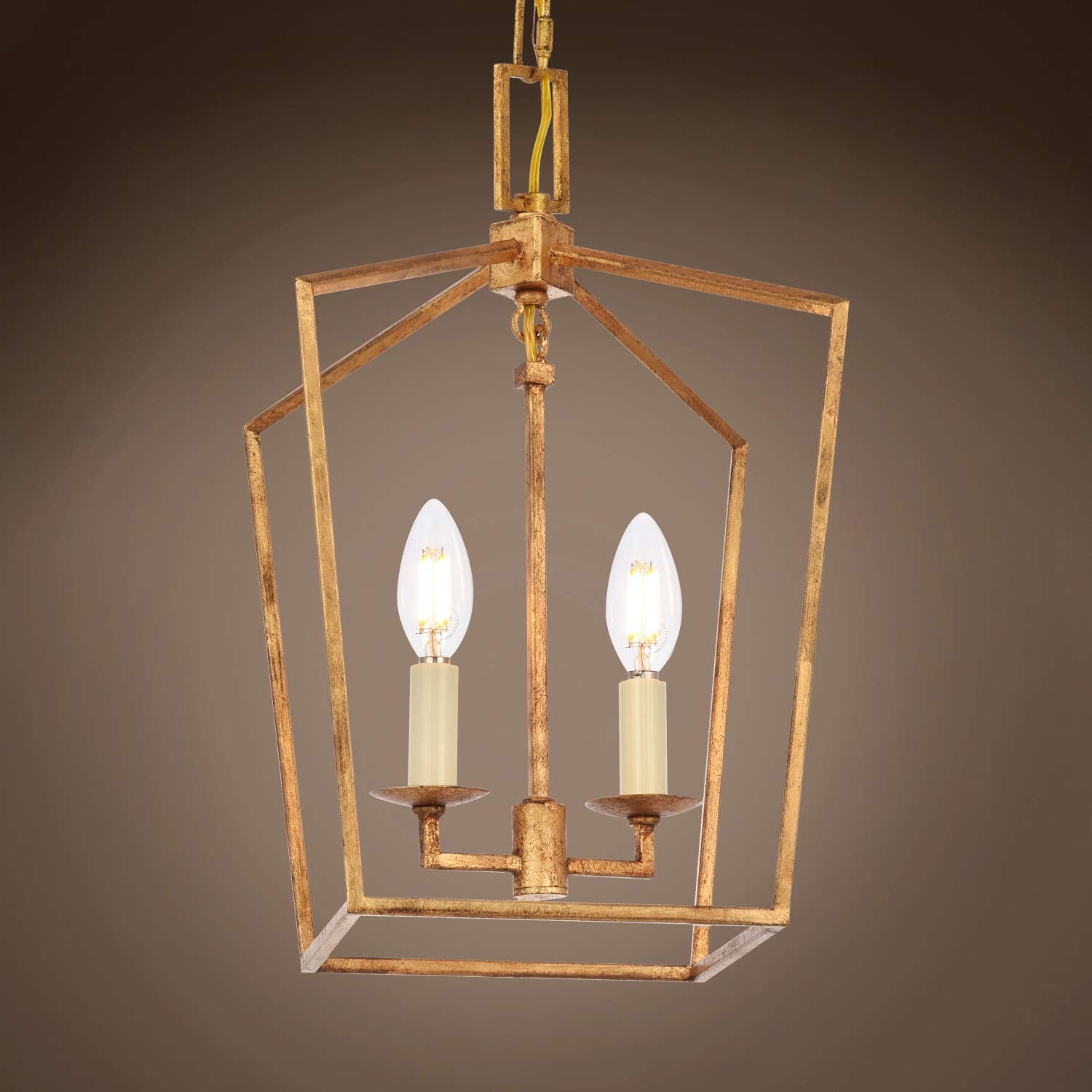 Gatsby Luminaires Transitional 19Th C. English Openwork Lantern 2 Light 9.5" Antique Gold Pendant, Hanging Ceiling Light (Led Bulbs Included)