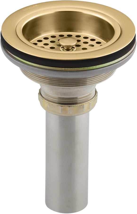 KOHLER K-8801-2MB Duostrainer Sink Strainer, Sink Drain and Strainer with Tailpiece, Vibrant Brushed Moderne Brass