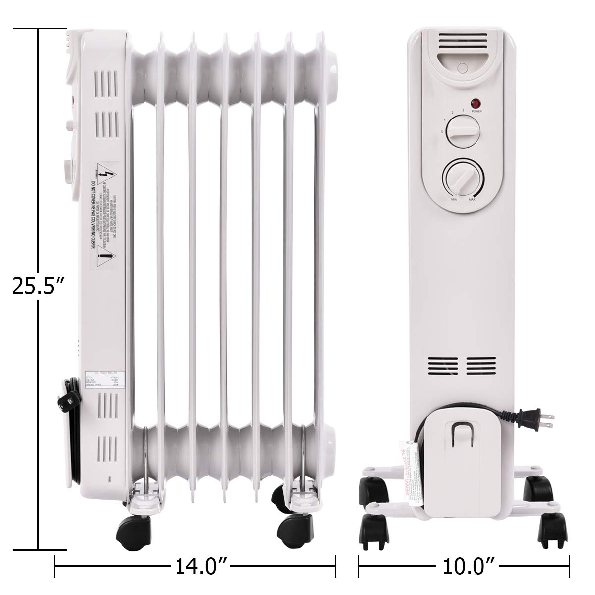 COSTWAY Oil Filled Radiator Heater, 1500W Portable Oil Heaters with 3 Heat Settings, Adjustable Thermostat, Overheat & Tip-Over Protection, Electric Space Heater for Living Room Bedroom Indoor Use