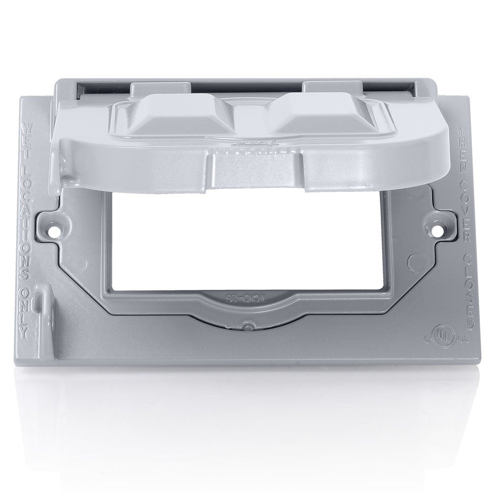 Leviton WM1H-GY Weatherproof Cover, Metal Flat Lid, 1-Gang Decora, GFCI Or Duplex Receptacle Or Single Receptacle, Horizontal Mount, Gray