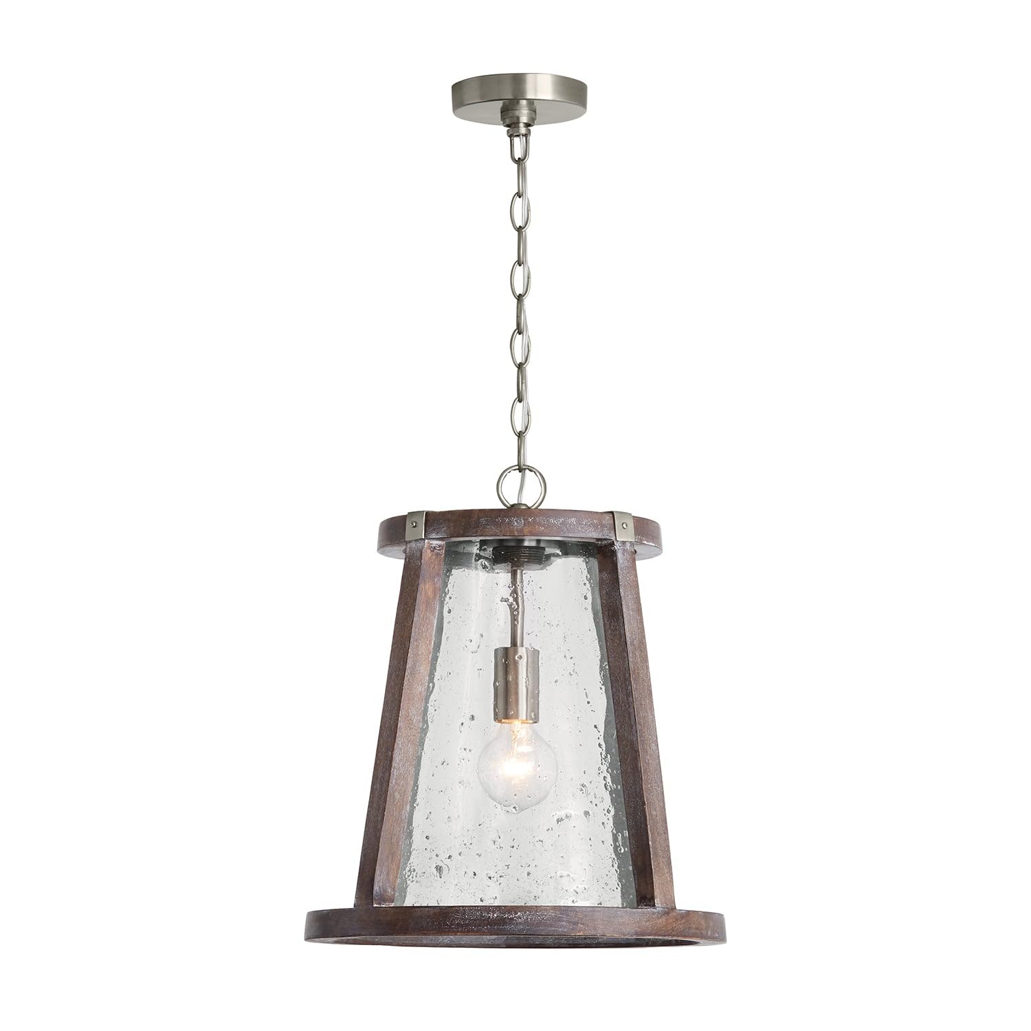 Capital Lighting 340512HN Connor Rustic Clear Stone Seeded Glass Tapered Pendant, 1-Light 100 Watts, 20" H x 16" W, Black Wash/Matte Nickel