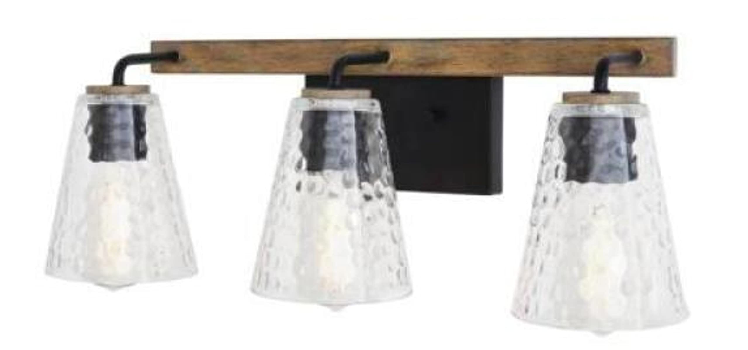 Home Decorators Westbrook 3-Light Weathered Oak Rustic Farmhouse Bathroom Vanity Light with Matte Black Accents