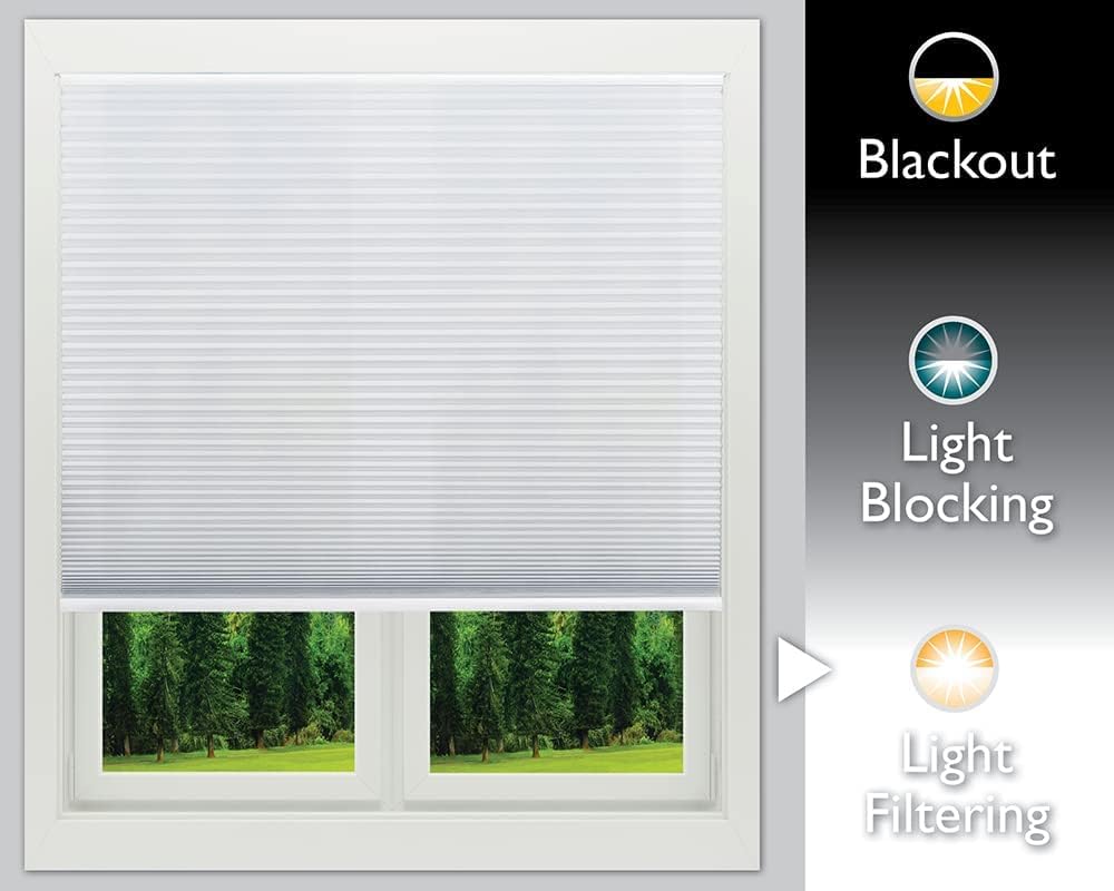 Redi Shade No Tools Easy Lift Trim-at-Home Cordless Cellular Light Filtering Fabric Shade White, 60 Inch x 64 Inch, (Fits windows 43 in - 60 in)