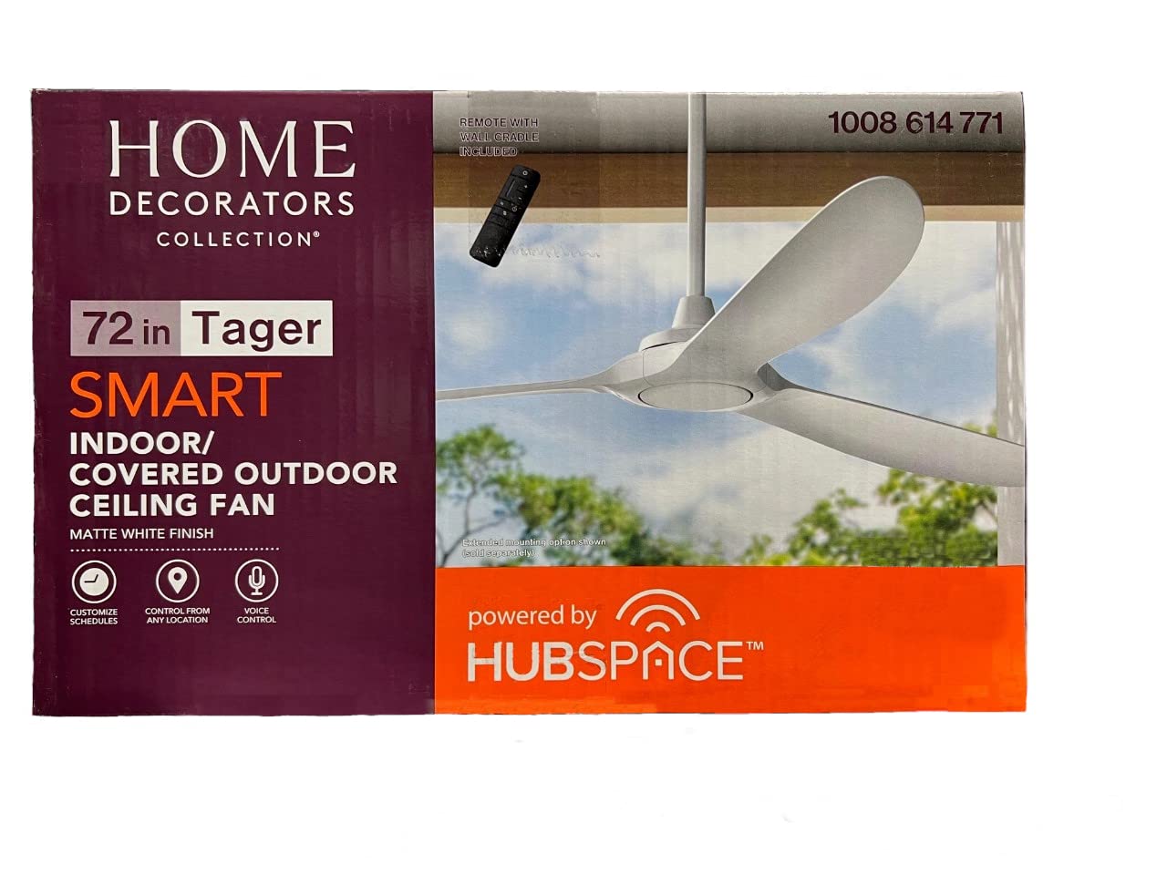 Home Decorators Collection Tager 72 in. Indoor/Outdoor Matte White Smart Ceiling Fan with Remote Control Powered by Hubspace