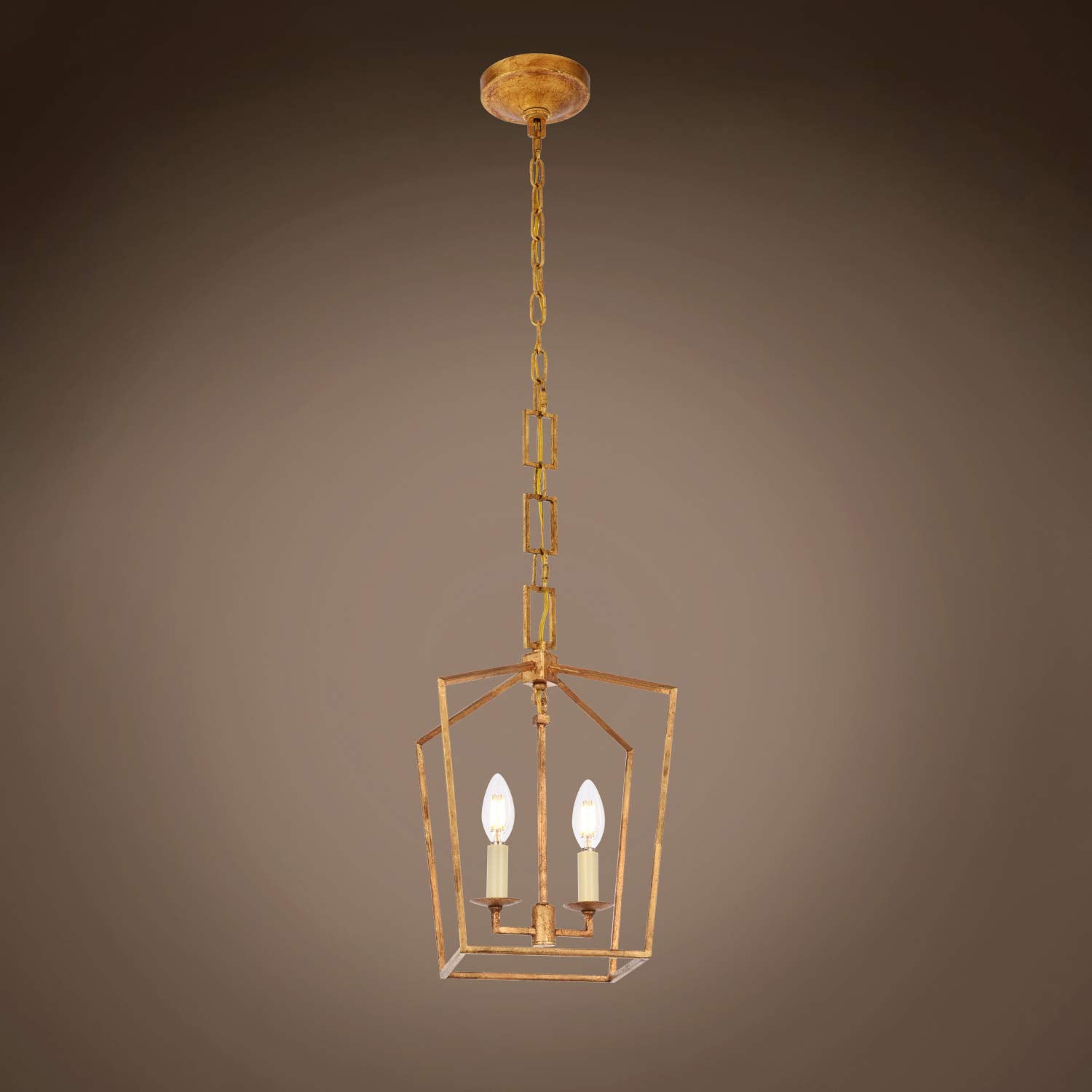 Gatsby Luminaires Transitional 19Th C. English Openwork Lantern 2 Light 9.5" Antique Gold Pendant, Hanging Ceiling Light (Led Bulbs Included)