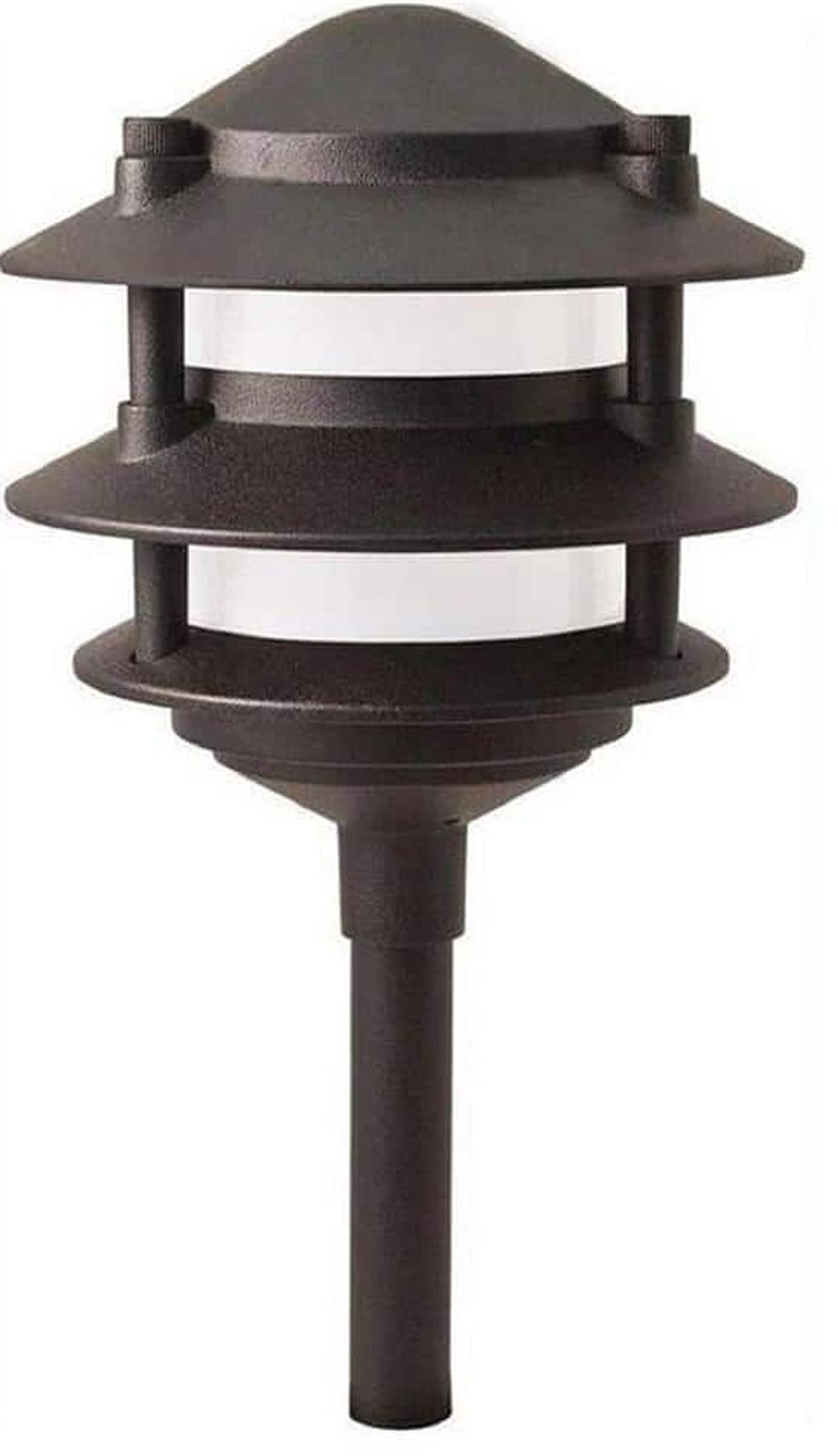 Low Voltage Black Outdoor Integrated LED 3-Tier Metal Landscape Path Light with Frosted Plastic Lens