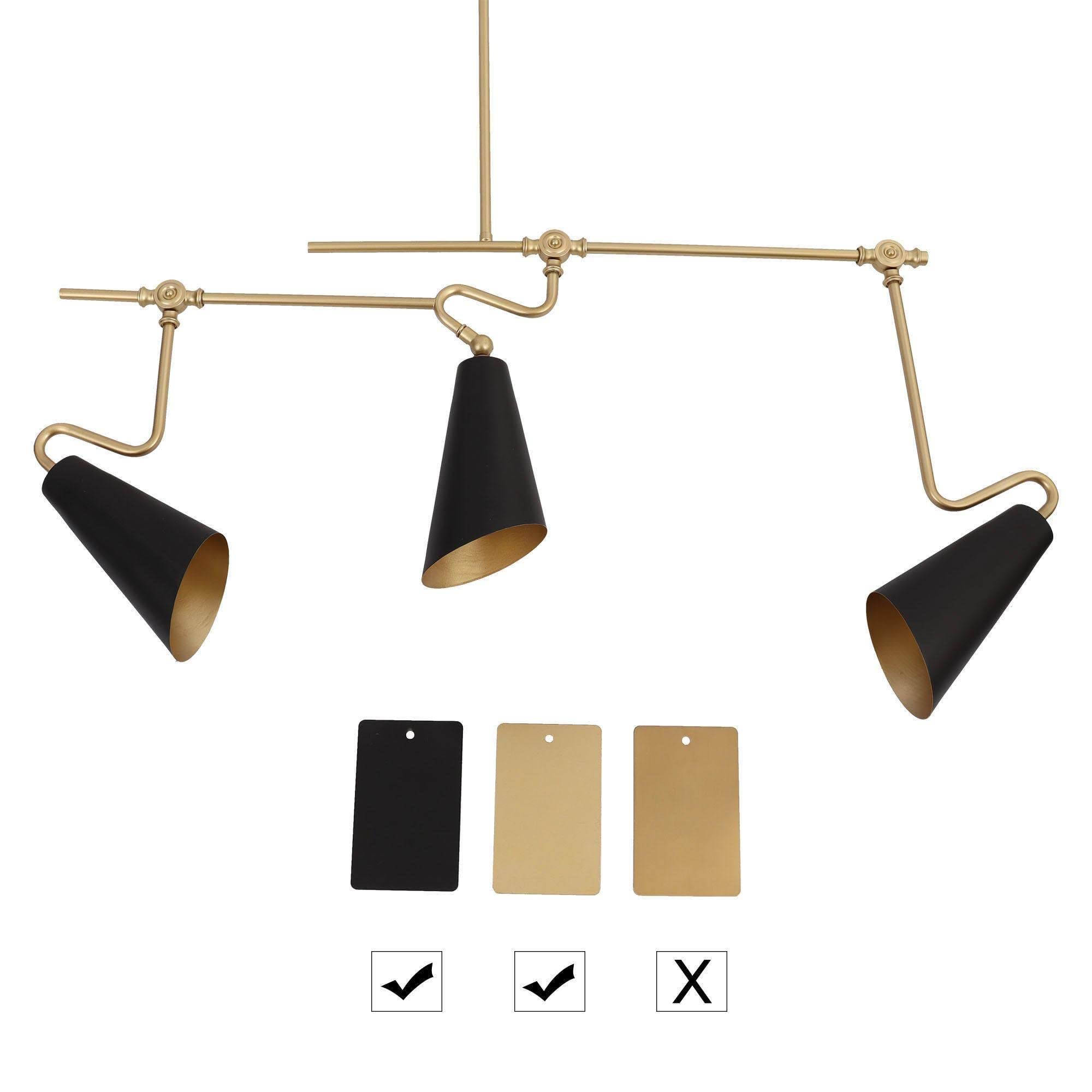 ZEVNI Large Chandeliers for Dining Room, 49.5" Black Gold Chandelier, Adjustable Modern 3-Light Kitchen Island Lighting