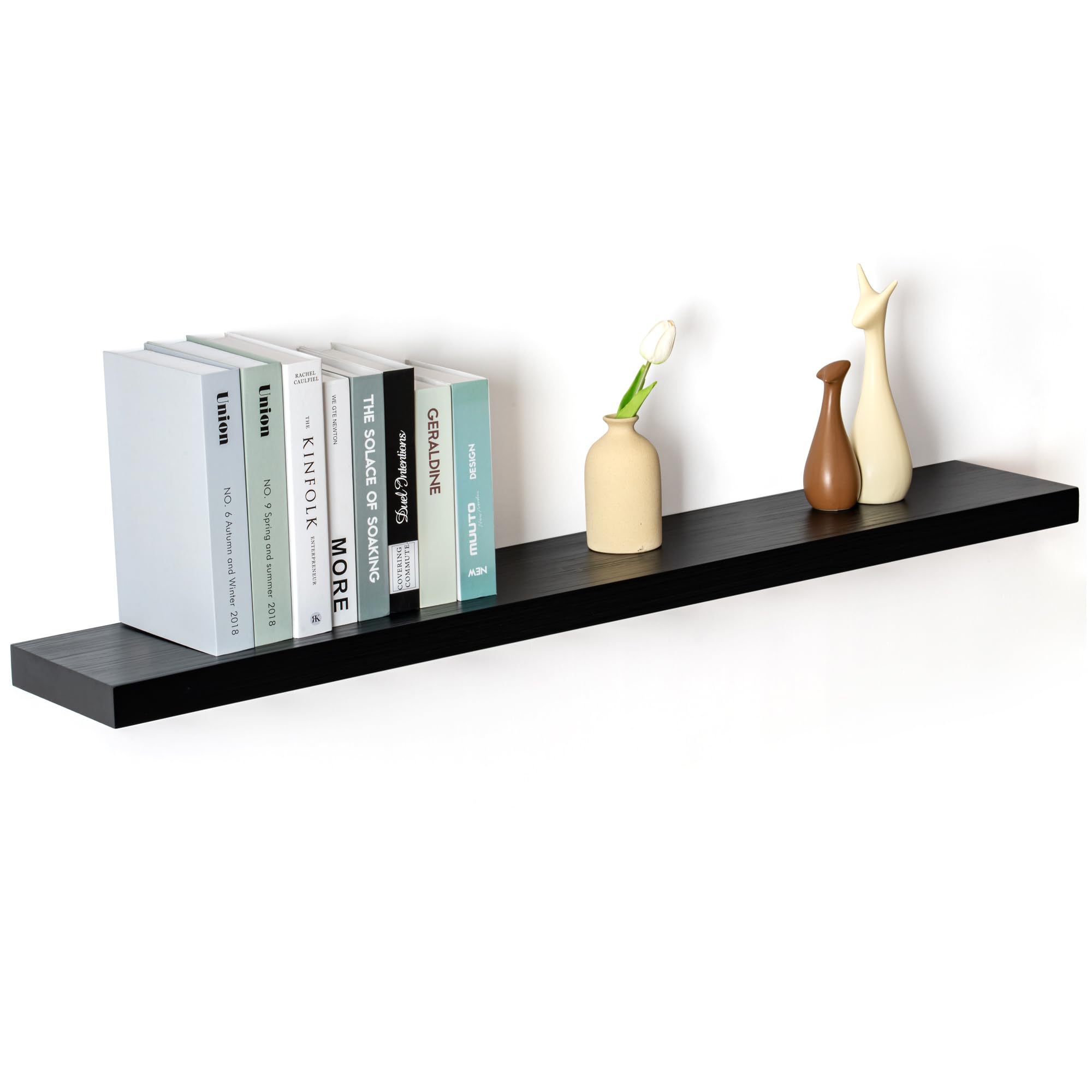 Floating Shelves 48 Inch Long, Farmhouse Rustic Black Wood Shelves 8 Inch Deep, Large Storage Shelves Wall Mounted for Living Room, Bedroom, Kitchen, Set of 1, 48" W x 8" D x 1.6" H